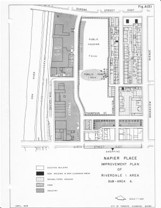 Napier Place renewal plan, 1965, with public housing slated for the cleared-out central portion. 
